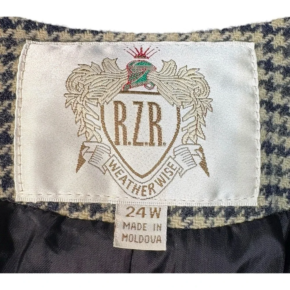 Vintage RZR Leather Wool Houndstooth Blazer Jacket Womens 24W Leather Trim EUC - Picture 6 of 10